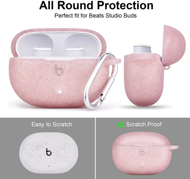 Alt view image 4 of 7 - Silicone Case Compatible with Beats Studio Buds Case 2021 Soft Protective Cover for Beats Wireless Earbuds with Keychain (Glittery Rose Gold)
