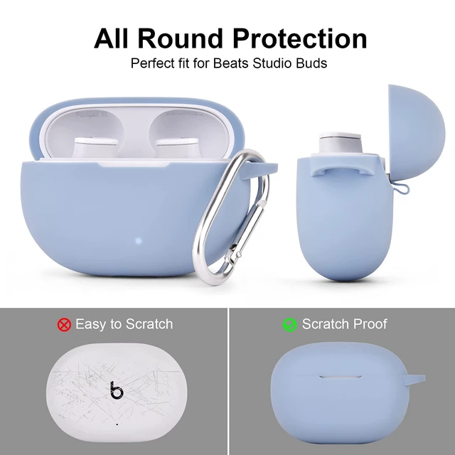 Alt view image 4 of 7 - Silicone Case Compatible with Beats Studio Buds Case 2021 Soft Protective Cover for Beats Wireless Earbuds with Keychain (Grayish Blue)