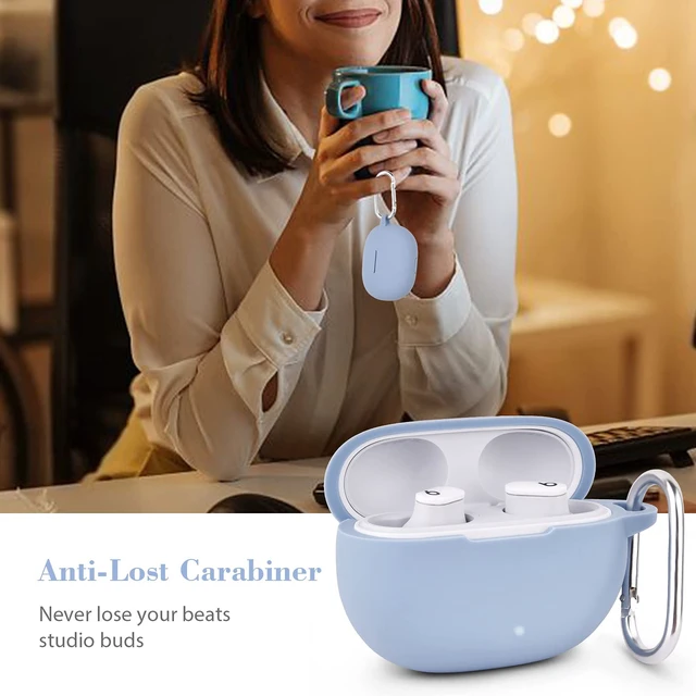 Alt view image 6 of 7 - Silicone Case Compatible with Beats Studio Buds Case 2021 Soft Protective Cover for Beats Wireless Earbuds with Keychain (Grayish Blue)