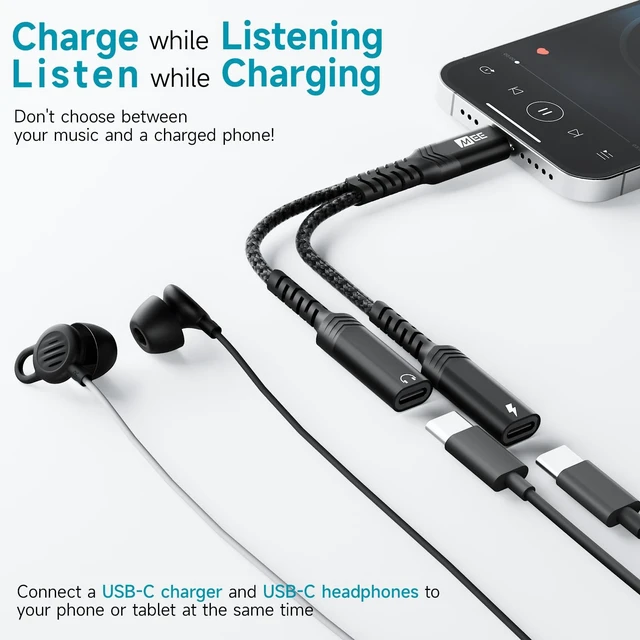 Alt view image 3 of 7 - 2-in-1 USB-C Audio & Charging Splitter - USB Type C Male to Dual USB-C Female Headphone & Charger Adapter Dongle for iPhone 15/16/17, Samsung Galaxy, iPad, Pixel