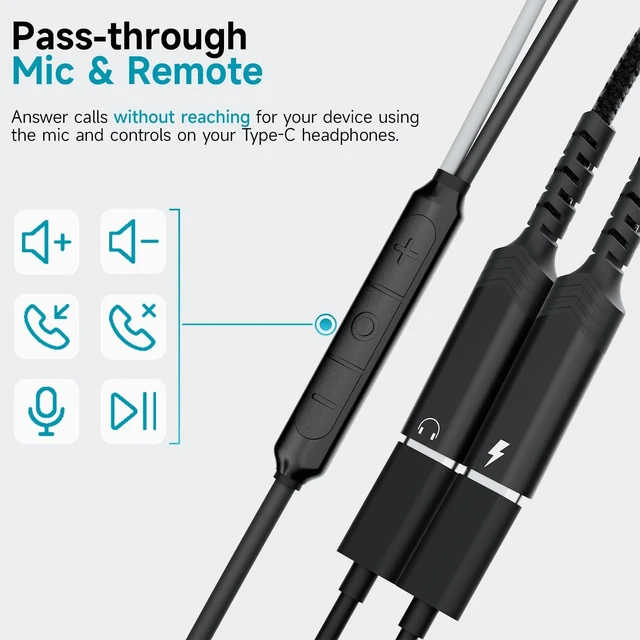Alt view image 4 of 7 - 2-in-1 USB-C Audio & Charging Splitter - USB Type C Male to Dual USB-C Female Headphone & Charger Adapter Dongle for iPhone 15/16/17, Samsung Galaxy, iPad, Pixel