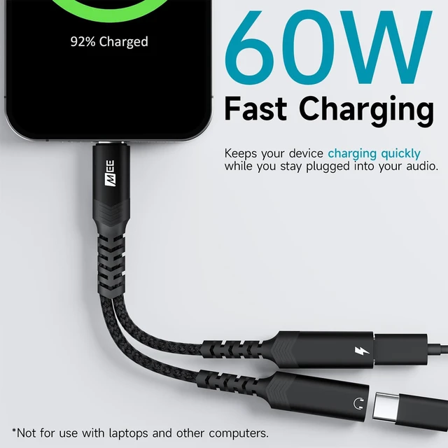 Alt view image 6 of 7 - 2-in-1 USB-C Audio & Charging Splitter - USB Type C Male to Dual USB-C Female Headphone & Charger Adapter Dongle for iPhone 15/16/17, Samsung Galaxy, iPad, Pixel