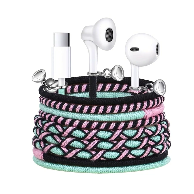 Alt view image 5 of 6 - Wired Earbuds USB-C with Microphone Bracelet Design Tangle-Free Necklace & Braided Colorful Cord Headphones, Magnetic Lock Compatible with iPhone 14/15/16/17, PS5 for Music Gaming (Pink)