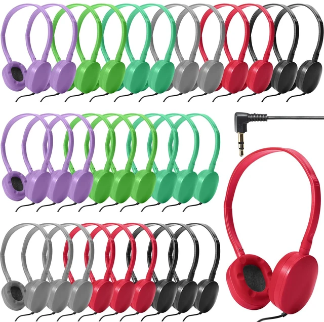 Main image of 30 Pack Wired Headphones, Adjustable On Ear Headphones, Multi-colors with Stereo, Earbuds for Schools, Laptop, Travel, Plane, Tablet
