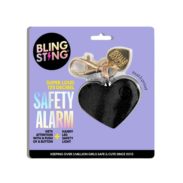 Alt view image 2 of 5 - Personal Safety Alarm for Women - Ahh!-larm! Emergency Self-Defense Security Alarm Keychain with LED Light, Purse Charm, Black Glitter Heart, one size (ALBLKG)