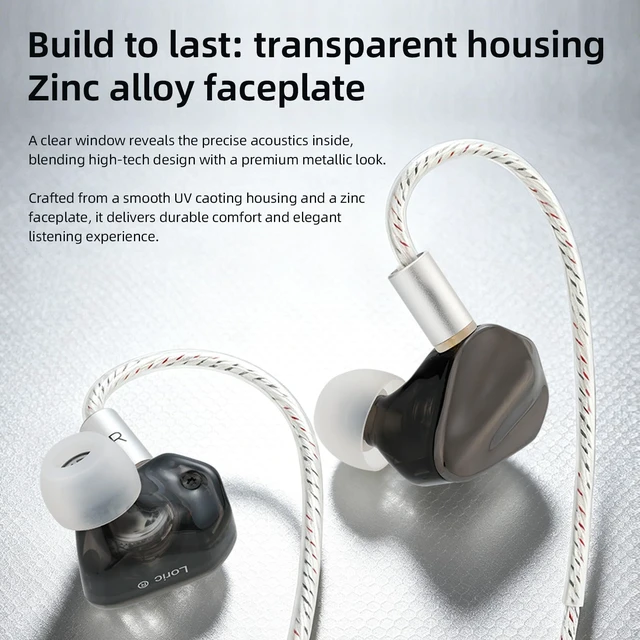 Alt view image 6 of 7 - Loric IEMs, PU+ Titanium Diaphragm Drive in-Ear Monitors, Dual-Magnet & Dual-Chamber Driver, Ultralight Zinc Alloy Wired Earbuds, Detachable 160-Core Silver-Plated Cable(Black, USB-C)