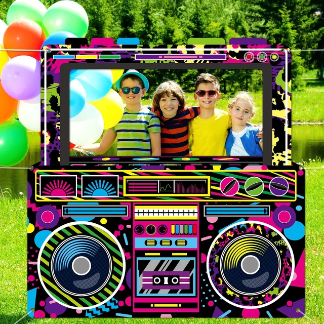 Alt view image 7 of 7 - 80s 90s Party Decorations Neon Radio Boombox Photo Booth Props Frame Radio Boombox Selfie Frame Backdrop Hanging Banner Party Supplies for 90s Boys Girls Hip Hop Music Theme Birthday Decor