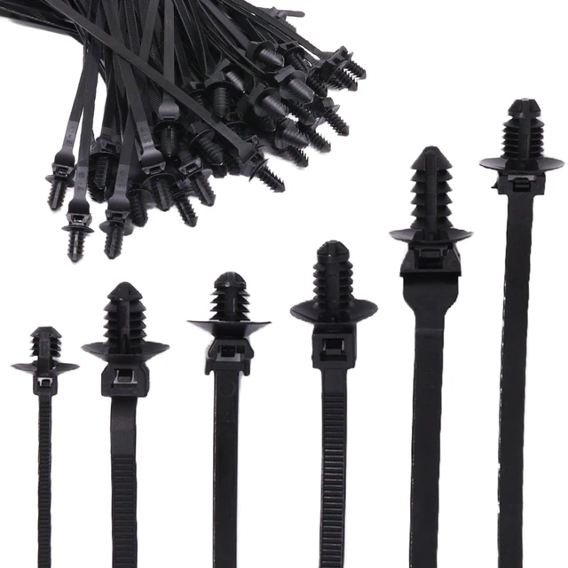 Main image of 120PCS Nylon Push Mount Zip Ties, Heavy Duty Cable Tie Black Wire Tie with Push Pin Fir Tree Zipties Self Locking Design for Indoor and Outdoor (6 Types)