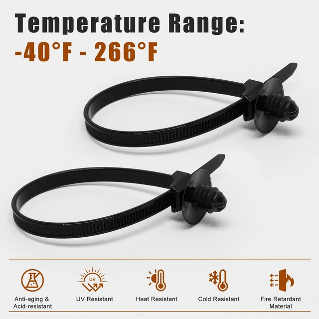 Alt view image 4 of 6 - 120PCS Nylon Push Mount Zip Ties, Heavy Duty Cable Tie Black Wire Tie with Push Pin Fir Tree Zipties Self Locking Design for Indoor and Outdoor (6 Types)
