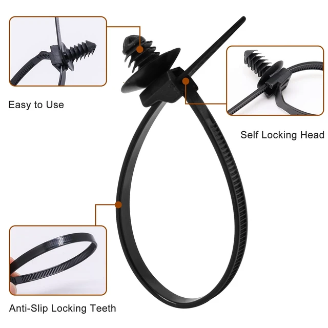 Alt view image 5 of 6 - 120PCS Nylon Push Mount Zip Ties, Heavy Duty Cable Tie Black Wire Tie with Push Pin Fir Tree Zipties Self Locking Design for Indoor and Outdoor (6 Types)