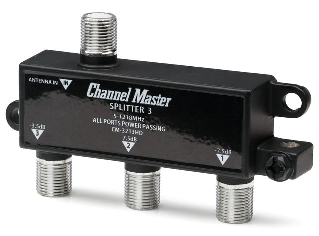 Alt view image 2 of 4 - 3-Way Splitter Distributes Digital HDTV Antenna Signal to 3 TVs, One Input and Three Outputs, Power Passing for Preamplifiers and Boosters, Low-Loss Design, Indoor/Outdoor