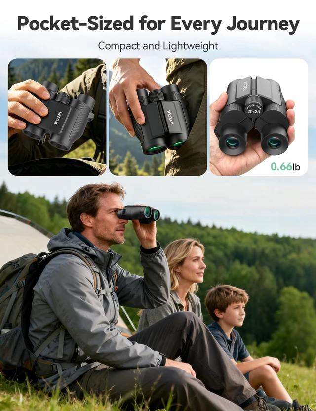 Alt view image 6 of 7 - 20x25 Compact Binoculars for Adults & Kids High Powered for Bird Watching Low Light Vision for Concert Cruise Travel, Lightweight Small Porro Prism FMC Lens with Case Strap