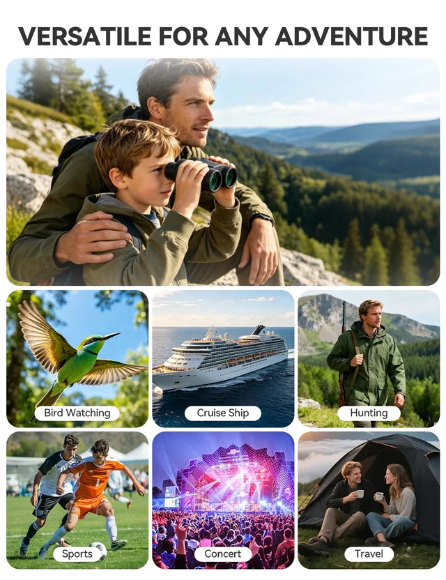 Alt view image 7 of 7 - 20x25 Compact Binoculars for Adults & Kids High Powered for Bird Watching Low Light Vision for Concert Cruise Travel, Lightweight Small Porro Prism FMC Lens with Case Strap