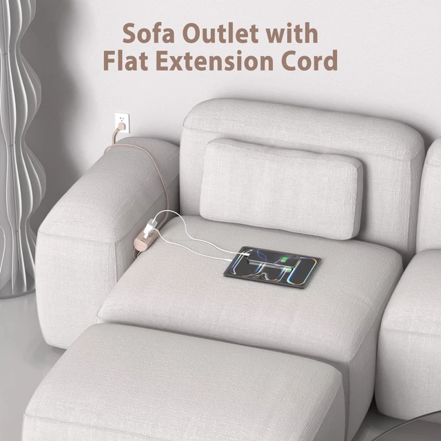 Alt view image 5 of 7 - Couch Charging Station, Sofa Outlet with 2 AC Outlets 3USB Ports PD20W USB C & 1050J Surge Protection, 6ft Flat Power Cord for Furniture Couch. ETL Listed. Pink