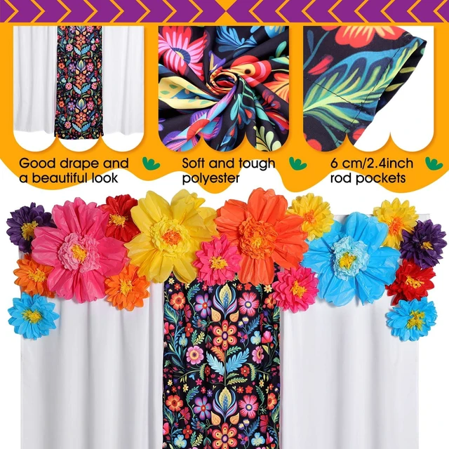 Alt view image 3 of 6 - 19 Pcs Mexican Backdrop Curtain Paper Flowers, White, Floral Polyester Curtains for Arch Decor, Princess Party Photo Booth, Elegant Fiesta Supplies, Cinco De Mayo Wedding Decor
