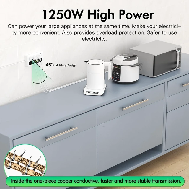 Alt view image 6 of 7 - Power Strip with USB, 6 Ft Surge Protector Flat Plug Extension Cord with 8 Outlets 3 USB Ports & 3 Type-C Port (5V/3A), Outlet Extender for Home Office, White