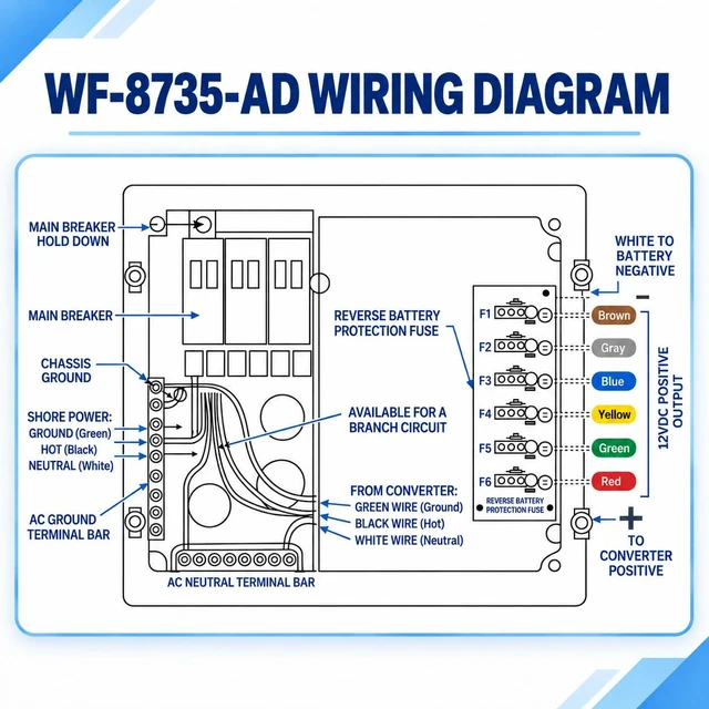 Alt view image 7 of 7 - WF-8735-AD 30 Amp RV Converter Charger with Auto-Detect Charging Fit Lithium And Lead-Acid Batteries; 3-Stage Charging, 35A DC Output And 600W Power for RVs And Trailers