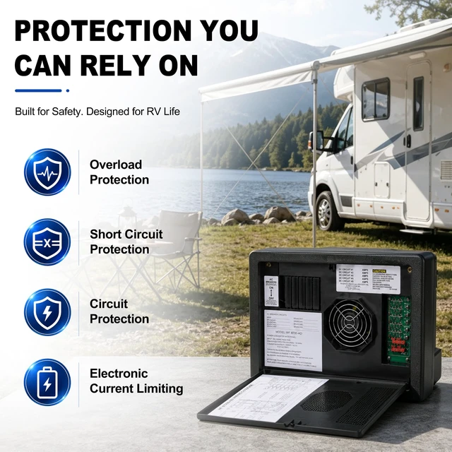 Alt view image 6 of 7 - WF-8735-AD 30 Amp RV Converter Charger with Auto-Detect Charging Fit Lithium And Lead-Acid Batteries; 3-Stage Charging, 35A DC Output And 600W Power for RVs And Trailers