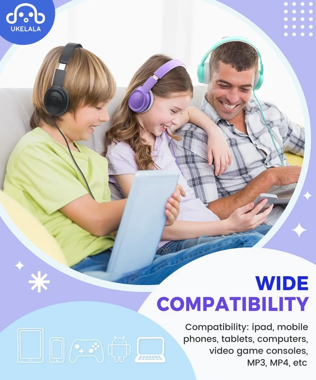 Alt view image 6 of 7 - C3 Foldable Kids Headphones Wired for School Boys Girls 3.5mm Jack On-Ear Head phones for Child Home Airplane Tablet, No Microphones, Adjustable Headband Black