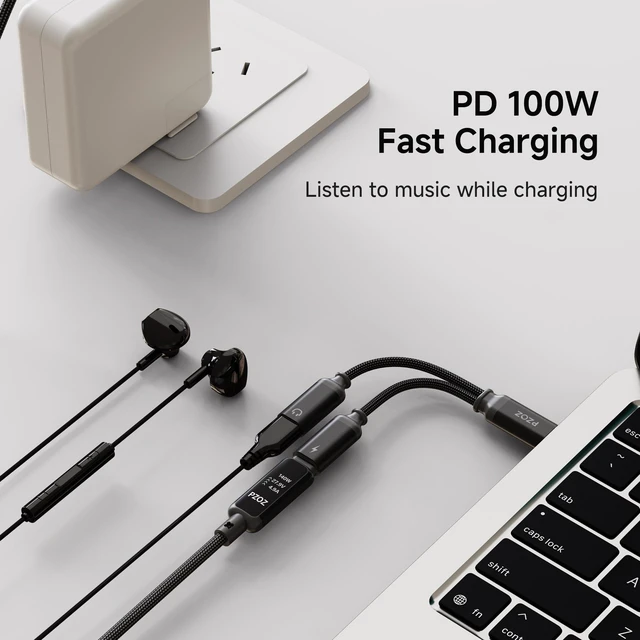 Alt view image 3 of 7 - USB C Headphone Adapter, 100W Audio Charging Splitter for iPhone 2-in-1 USB-C adapter lets you charge and use wired headphones at the same time, perfect for music, gaming and calls
