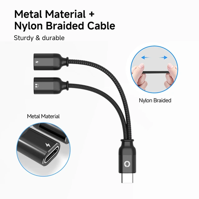 Alt view image 7 of 7 - USB C Headphone Adapter, 100W Audio Charging Splitter for iPhone 2-in-1 USB-C adapter lets you charge and use wired headphones at the same time, perfect for music, gaming and calls