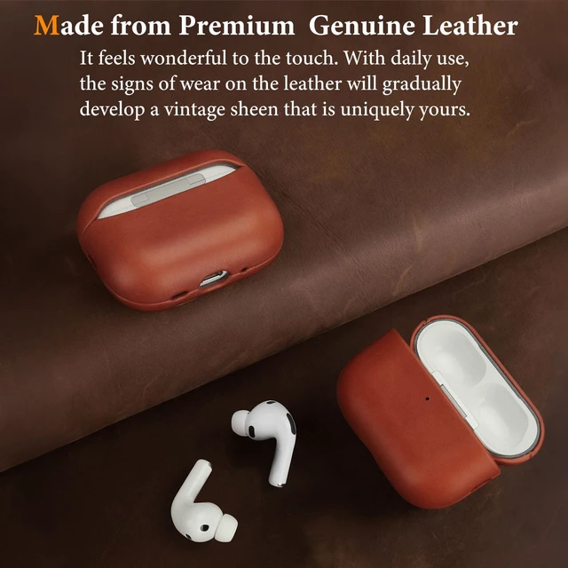 Alt view image 6 of 7 - Genuine Leather AirPods Pro 3 Case Compatible with MagSafe Handcrafted Vintage Leather Develops Unique Patina. Shockproof Drop Protection Ideal for Business Commute and Daily Use