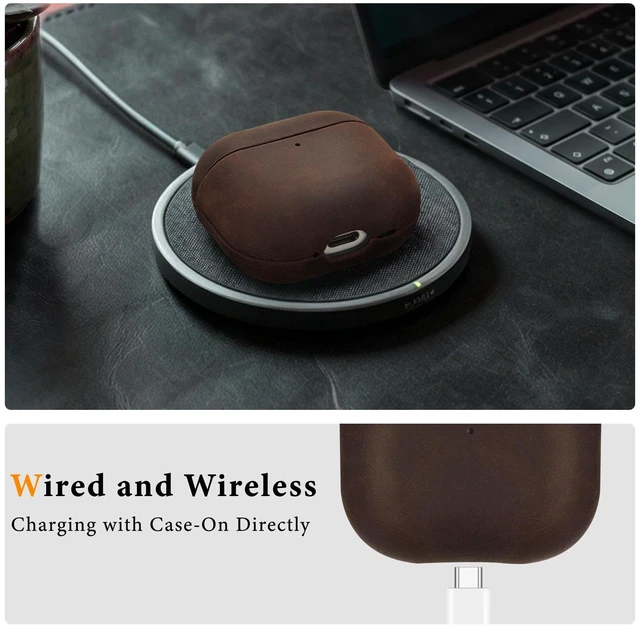 Alt view image 4 of 7 - Genuine Leather AirPods 5 & AirPods 4 Case Compatible with MagSafe Handcrafted Vintage Leather Develops Unique Patina, Shockproof Drop Protection Ideal for Business Commute and Daily Use