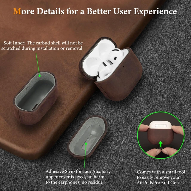Alt view image 5 of 7 - Genuine Leather AirPods 5 & AirPods 4 Case Compatible with MagSafe Handcrafted Vintage Leather Develops Unique Patina, Shockproof Drop Protection Ideal for Business Commute and Daily Use