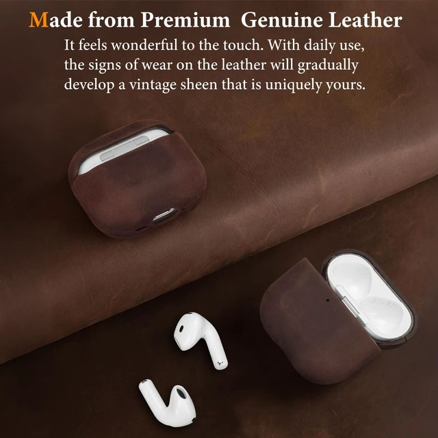 Alt view image 6 of 7 - Genuine Leather AirPods 5 & AirPods 4 Case Compatible with MagSafe Handcrafted Vintage Leather Develops Unique Patina, Shockproof Drop Protection Ideal for Business Commute and Daily Use