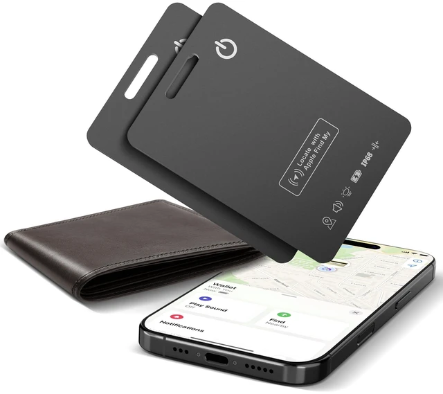 Main image of 2-Pack Wallet Tracker Cards, Works with Apple Find My 1.6mm thin, Qi rechargeable, 5-month battery, IP68 waterproof, Left-Behind Alerts, iPhone & iPad compatible