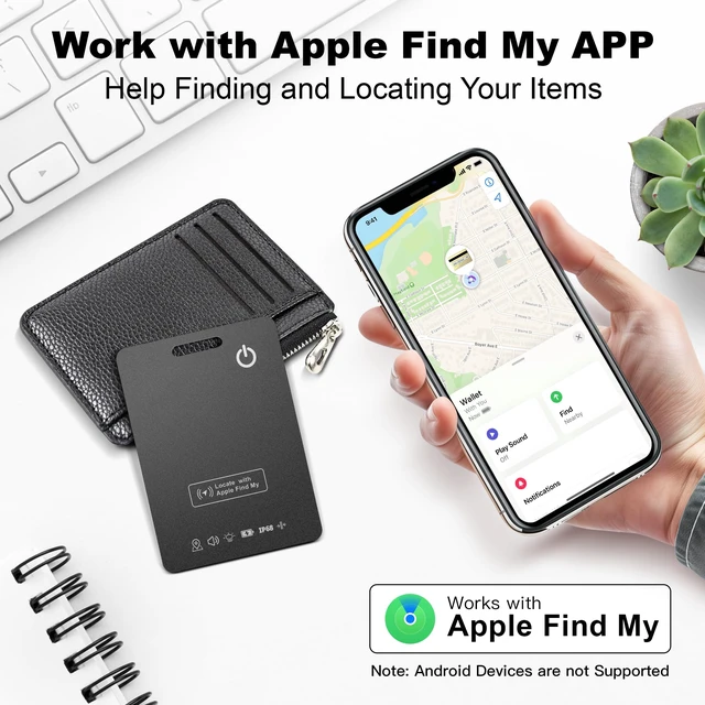 Alt view image 2 of 7 - 2-Pack Wallet Tracker Cards, Works with Apple Find My 1.6mm thin, Qi rechargeable, 5-month battery, IP68 waterproof, Left-Behind Alerts, iPhone & iPad compatible