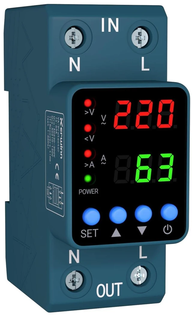 Main image of Adjustable Voltage Protector 110V/220V, 80210V Undervoltage 130300V Overvoltage, Overcurrent Protection,163A Adjustable Smart Circuit Breaker, AC DIN Rail Voltage Stabilizer(Blue)