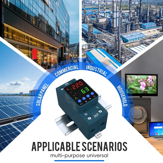 Alt view image 6 of 6 - Adjustable Voltage Protector 110V/220V, 80210V Undervoltage 130300V Overvoltage, Overcurrent Protection,163A Adjustable Smart Circuit Breaker, AC DIN Rail Voltage Stabilizer(Blue)