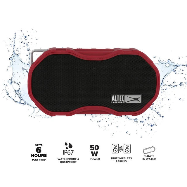 Alt view image 6 of 7 - Baby Boom Waterproof Bluetooth Speaker, Wireless & Portable for Travel & Outdoor Use, Deep Bass & Loud Sound, 1 Pack (Red)