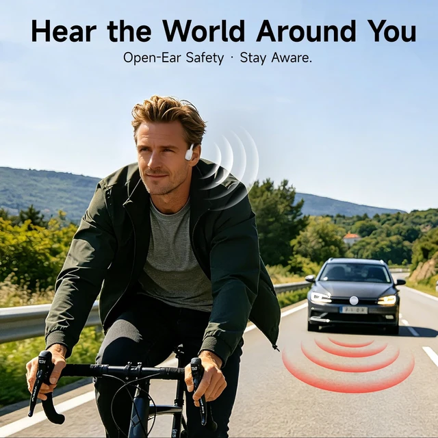 Alt view image 6 of 7 - Bone Conduction Headphones Bluetooth 6.0 IPX7 Waterproof Bone Conduction Earphones with Mic, 10H Play Time, Wireless Open Ear Earbuds for Running Walking Cycling (Orange)