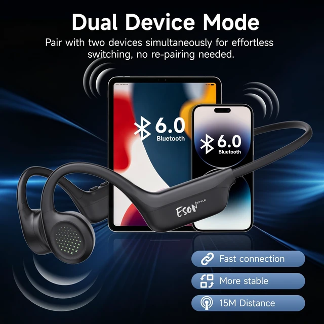 Alt view image 5 of 7 - Bone Conduction Headphones Bluetooth 6.0 - IPX7 Waterproof Bone Conduction, Bluetooth 6.0, IPX7 Waterproof, Wireless Headphones