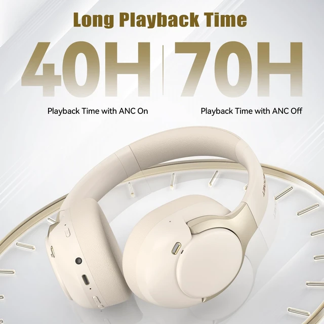 Alt view image 4 of 7 - Hybrid Active Noise Cancelling Headphones, Bluetooth 6.0 Wireless Headphones with 4 ENC Mic, 70H Playtime and 6 EQ Music Modes, Over Ear Headphones for Travel Work Cellphone - White