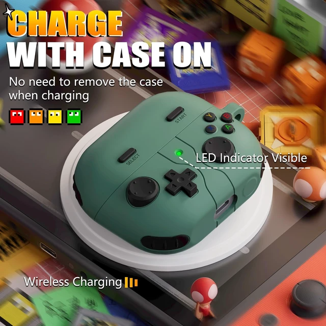 Alt view image 5 of 7 - Game Case for Samsung Galaxy Buds 3 FE(2025)/Buds 3 Pro Case 2024,Green Soft Silicone Classic Game Player Design with 3D Button Cover for Buds Pro 3 Case with Cleaner Kit for Women Men,Shockproof