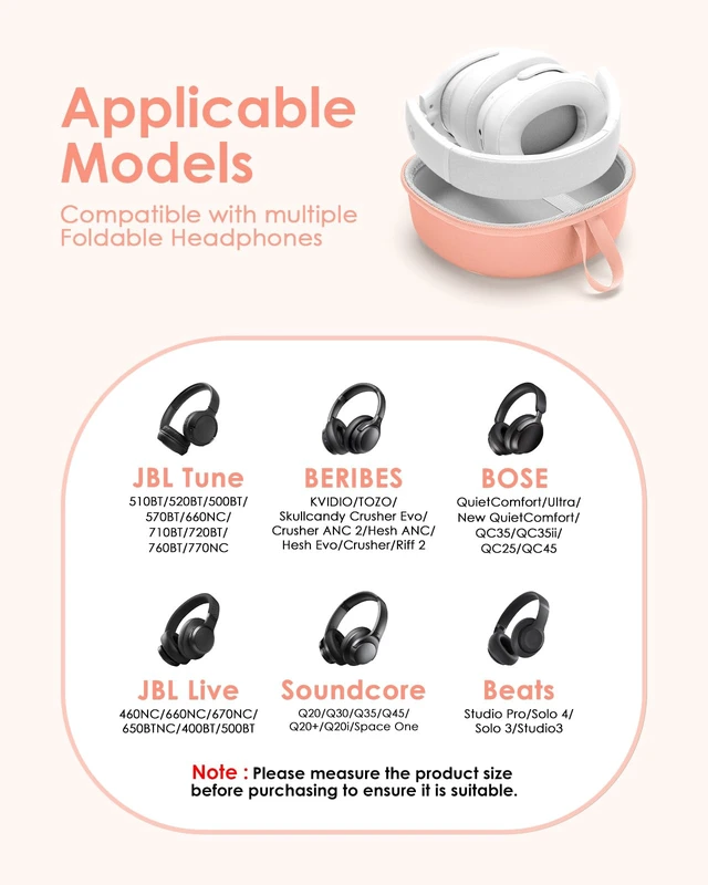 Alt view image 2 of 7 - Headphone Case Hard Shell for BERIBES/Beats/Soundcore Anker/Bose/KVIDIO Fits TOZO/Skullcandy/Foldable Over-Ear Headphones Portable Travel Organizer Bag
