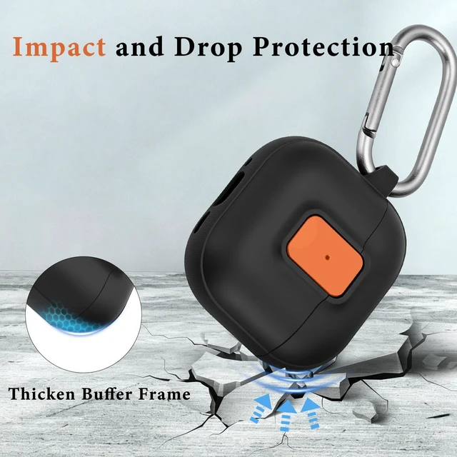 Alt view image 2 of 7 - for AirPods 4 Case, Black Orange Compatible with Apple AirPods 4th Generation Case (2024), Two-Tone Effect, with Safety Lock & Carabiner