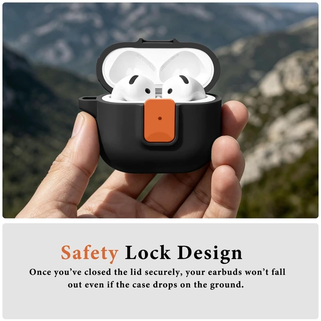 Alt view image 3 of 7 - for AirPods 4 Case, Black Orange Compatible with Apple AirPods 4th Generation Case (2024), Two-Tone Effect, with Safety Lock & Carabiner