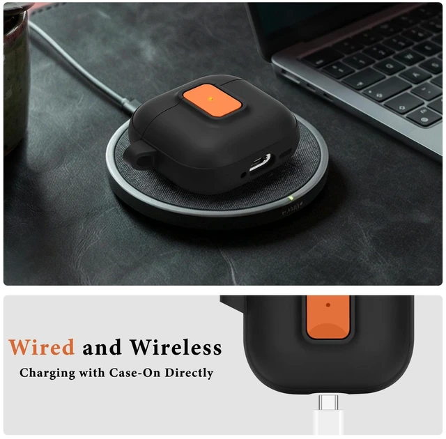 Alt view image 4 of 7 - for AirPods 4 Case, Black Orange Compatible with Apple AirPods 4th Generation Case (2024), Two-Tone Effect, with Safety Lock & Carabiner