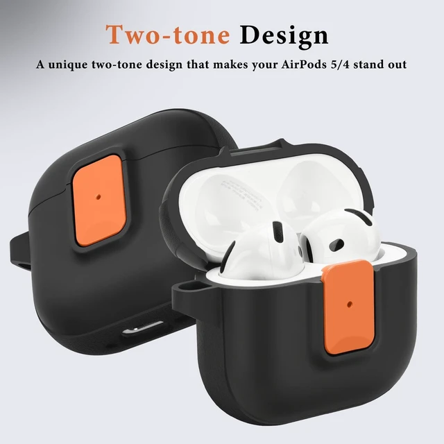 Alt view image 5 of 7 - for AirPods 4 Case, Black Orange Compatible with Apple AirPods 4th Generation Case (2024), Two-Tone Effect, with Safety Lock & Carabiner