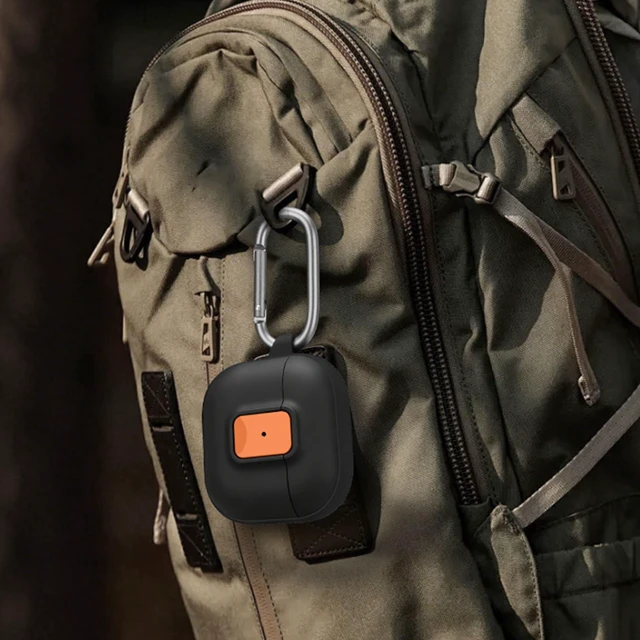 Alt view image 7 of 7 - for AirPods 4 Case, Black Orange Compatible with Apple AirPods 4th Generation Case (2024), Two-Tone Effect, with Safety Lock & Carabiner