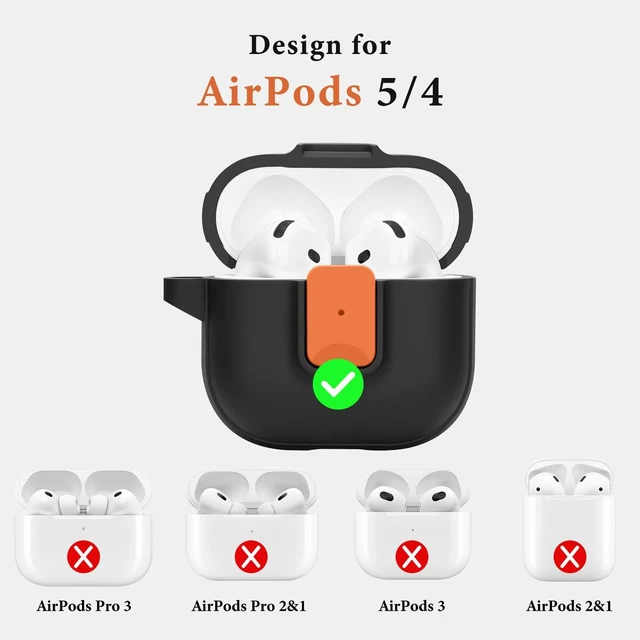 Alt view image 6 of 7 - for AirPods 4 Case, Black Orange Compatible with Apple AirPods 4th Generation Case (2024), Two-Tone Effect, with Safety Lock & Carabiner