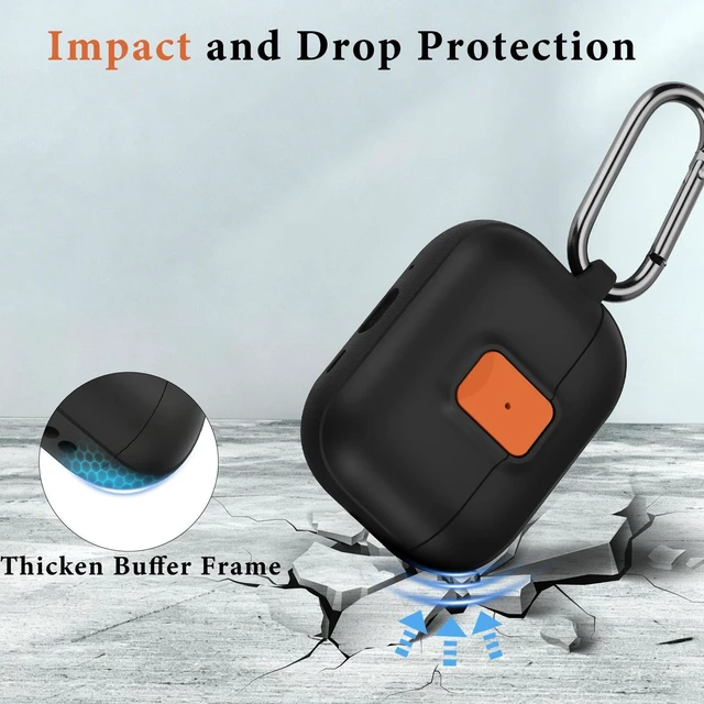 Alt view image 2 of 7 - for AirPods Pro 3 Case, Black Orange Compatible with Apple AirPods Pro 3rd Generation Case (2025), Two-Tone Effect, with Safety Lock & Carabiner