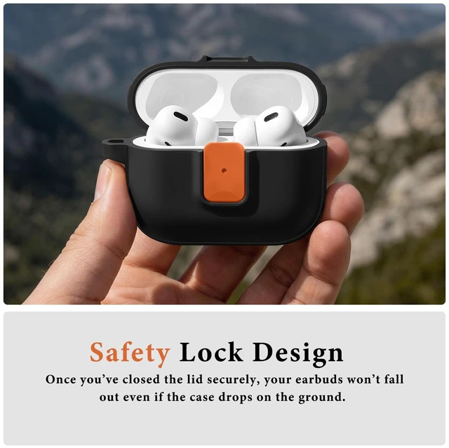 Alt view image 3 of 7 - for AirPods Pro 3 Case, Black Orange Compatible with Apple AirPods Pro 3rd Generation Case (2025), Two-Tone Effect, with Safety Lock & Carabiner