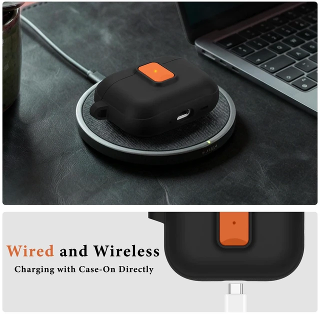 Alt view image 5 of 7 - for AirPods Pro 3 Case, Black Orange Compatible with Apple AirPods Pro 3rd Generation Case (2025), Two-Tone Effect, with Safety Lock & Carabiner