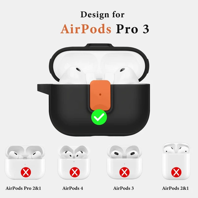 Alt view image 6 of 7 - for AirPods Pro 3 Case, Black Orange Compatible with Apple AirPods Pro 3rd Generation Case (2025), Two-Tone Effect, with Safety Lock & Carabiner