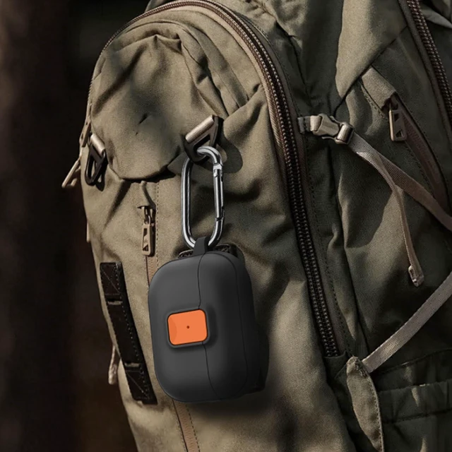 Alt view image 7 of 7 - for AirPods Pro 3 Case, Black Orange Compatible with Apple AirPods Pro 3rd Generation Case (2025), Two-Tone Effect, with Safety Lock & Carabiner